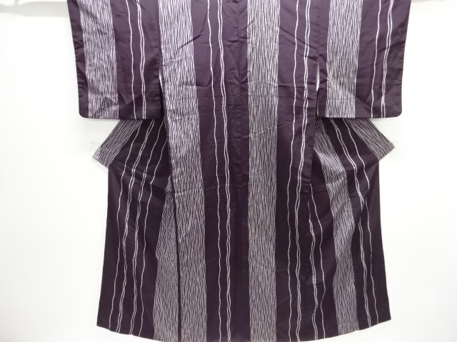 JAPANESE KIMONO / ANTIQUE OMESHI KIMONO / TAISHO ROMAN STYLE / WOVEN WAVY STRIPE